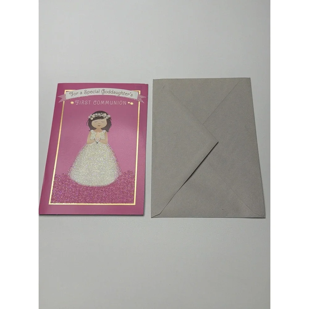 DaySpring Goddaughter First‎ Communion Greeting Card Pink Glitter Girly Joyfully